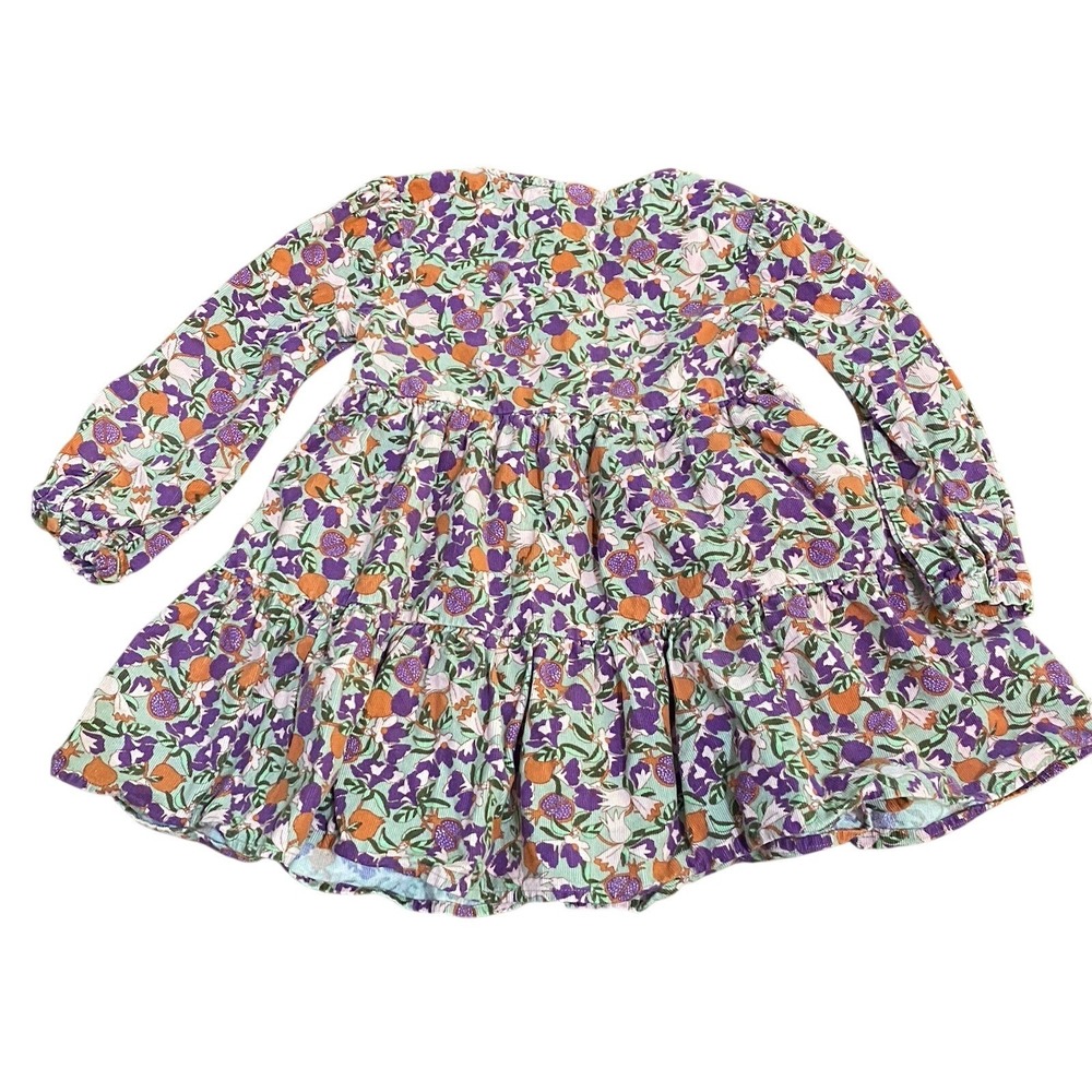 Tea Collection Girls 4 Floral Corduroy Dress Fall Tiered Long Sleeve Cottagecore - Picture 2 of 7